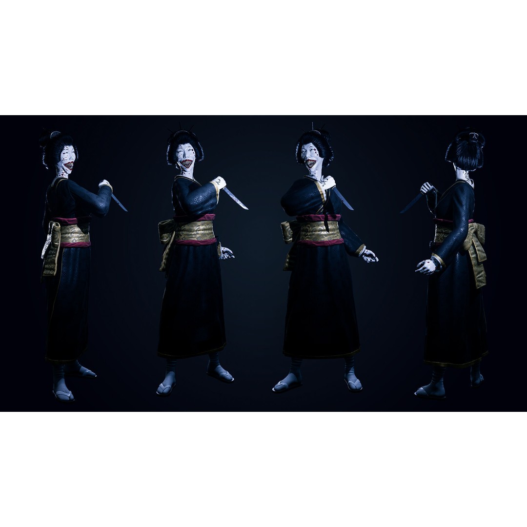 Merciless Geisha 3D Model – Low Poly Rigged Character, FBX, Game Ready - View 6