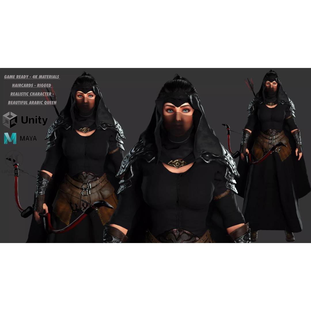 Beautiful Arabic Queen Warrior 3D Model – Game Ready Low Poly, FBX - View 2