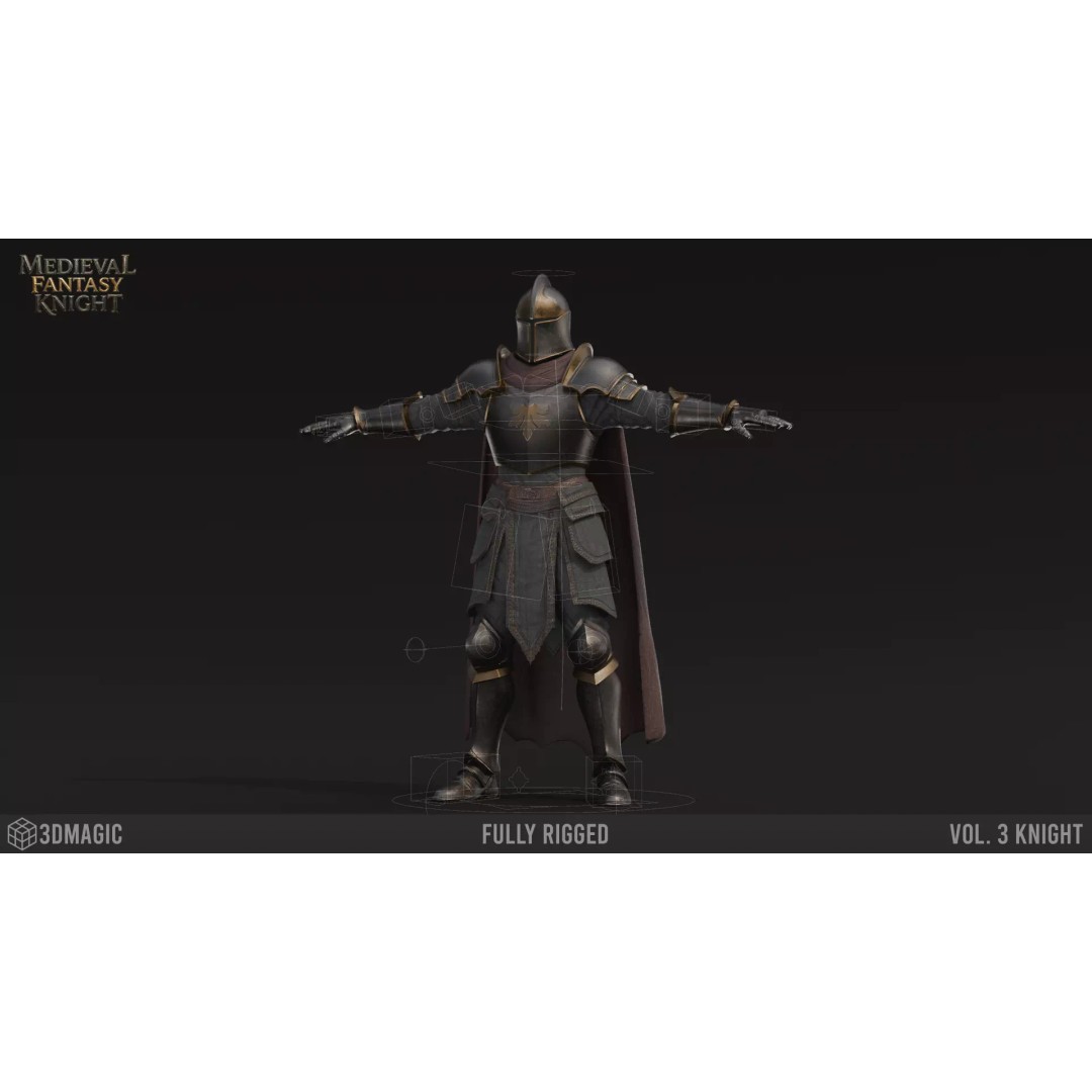 Medieval Knight 3D Model – Low Poly Rigged Character, PBR Textures