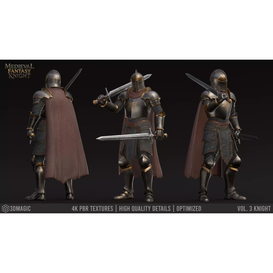 Medieval Knight 3D Model – Low Poly Rigged Character, PBR Textures - View 3