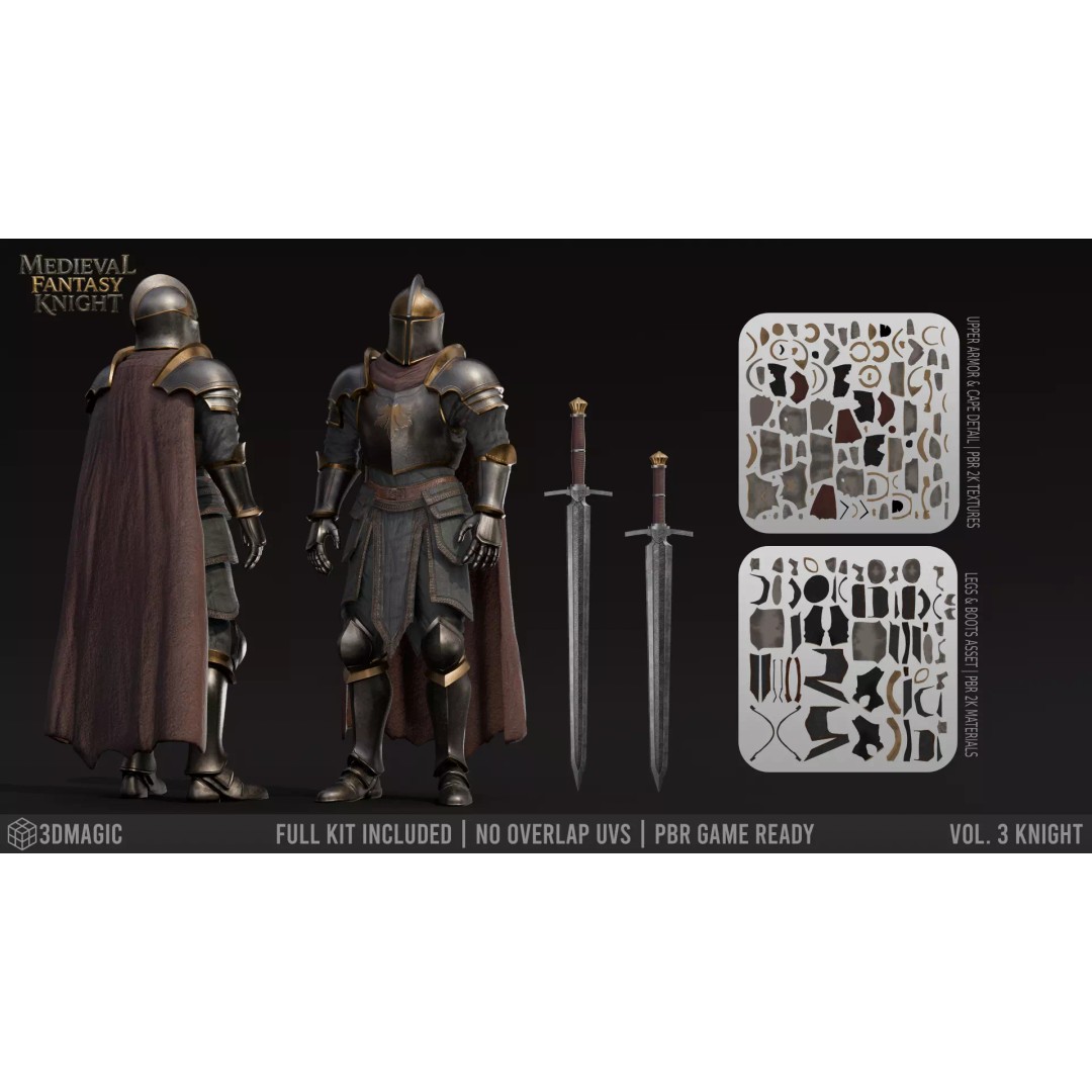 Medieval Knight 3D Model – Low Poly Rigged Character, PBR Textures - View 4