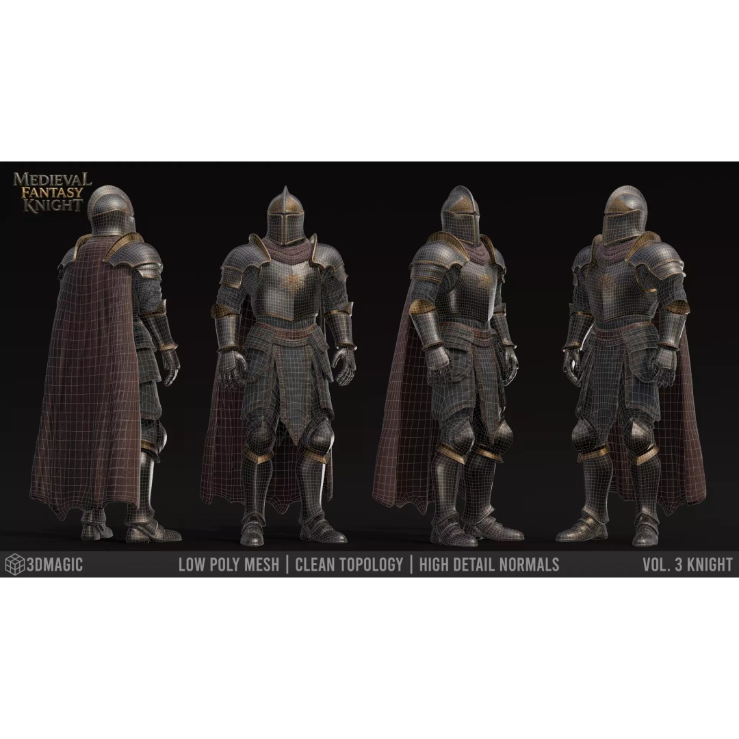 Medieval Knight 3D Model – Low Poly Rigged Character, PBR Textures - View 5