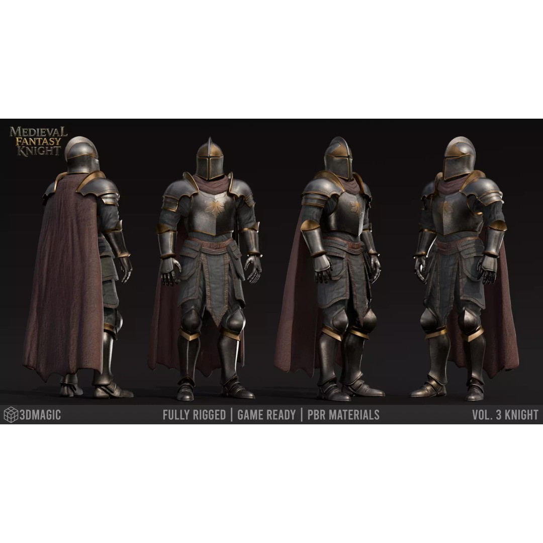 Medieval Knight 3D Model – Low Poly Rigged Character, PBR Textures - View 6