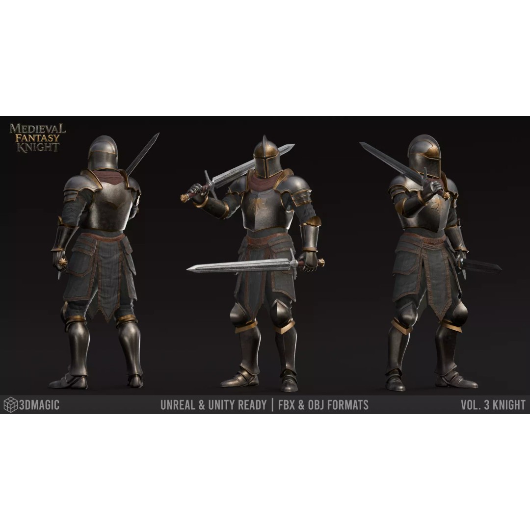 Medieval Knight 3D Model – Low Poly Rigged Character, PBR Textures - View 7