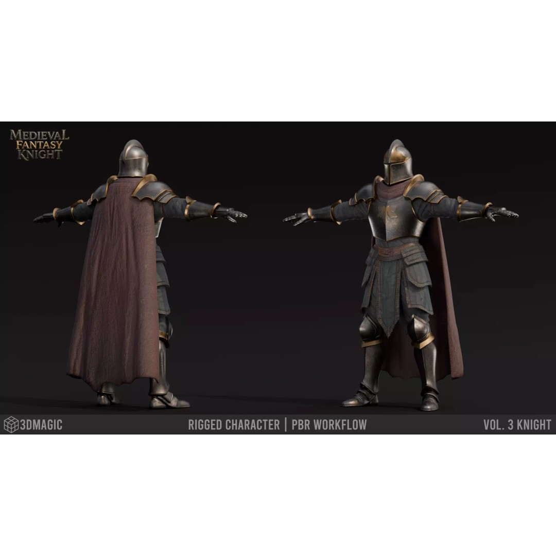 Medieval Knight 3D Model – Low Poly Rigged Character, PBR Textures - View 9