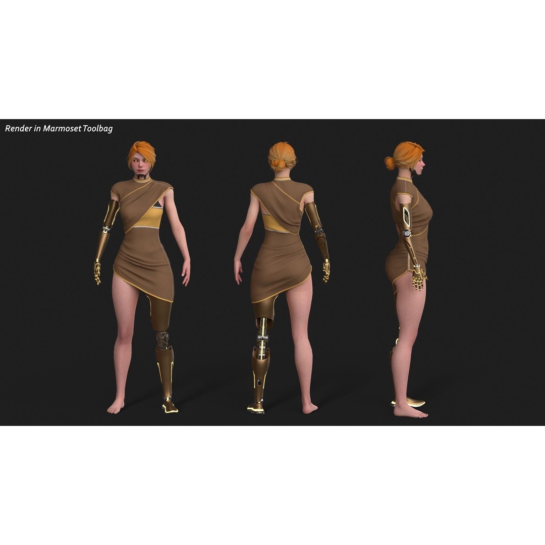 Cyber Girl R35 3D Model – Low Poly Rigged Character, FBX, PBR - View 10