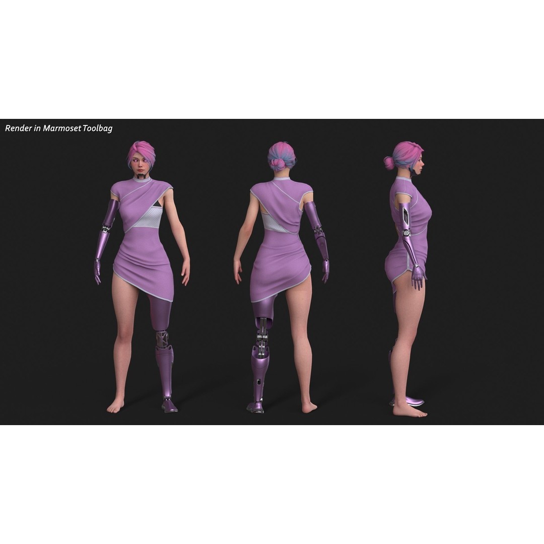 Cyber Girl R35 3D Model – Low Poly Rigged Character, FBX, PBR - View 11