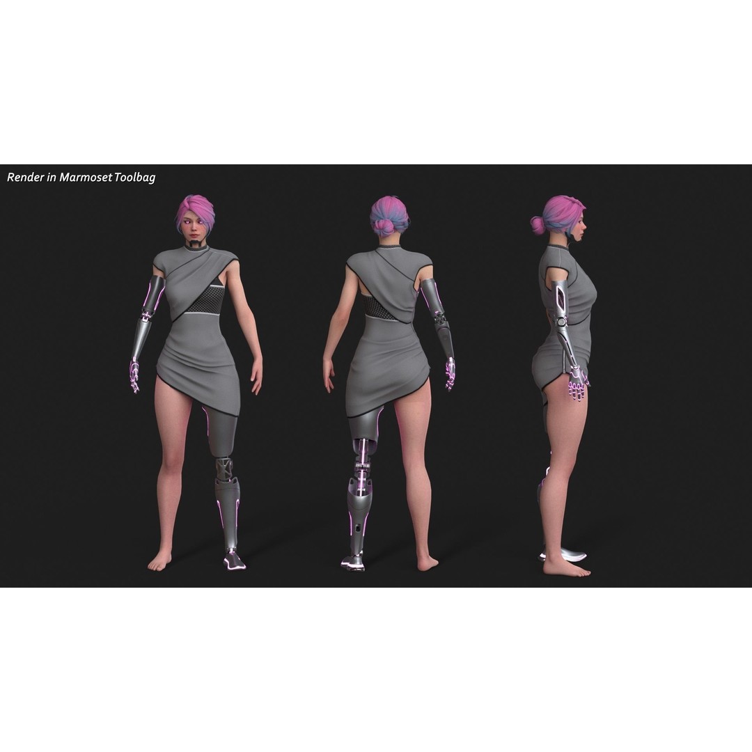 Cyber Girl R35 3D Model – Low Poly Rigged Character, FBX, PBR - View 12