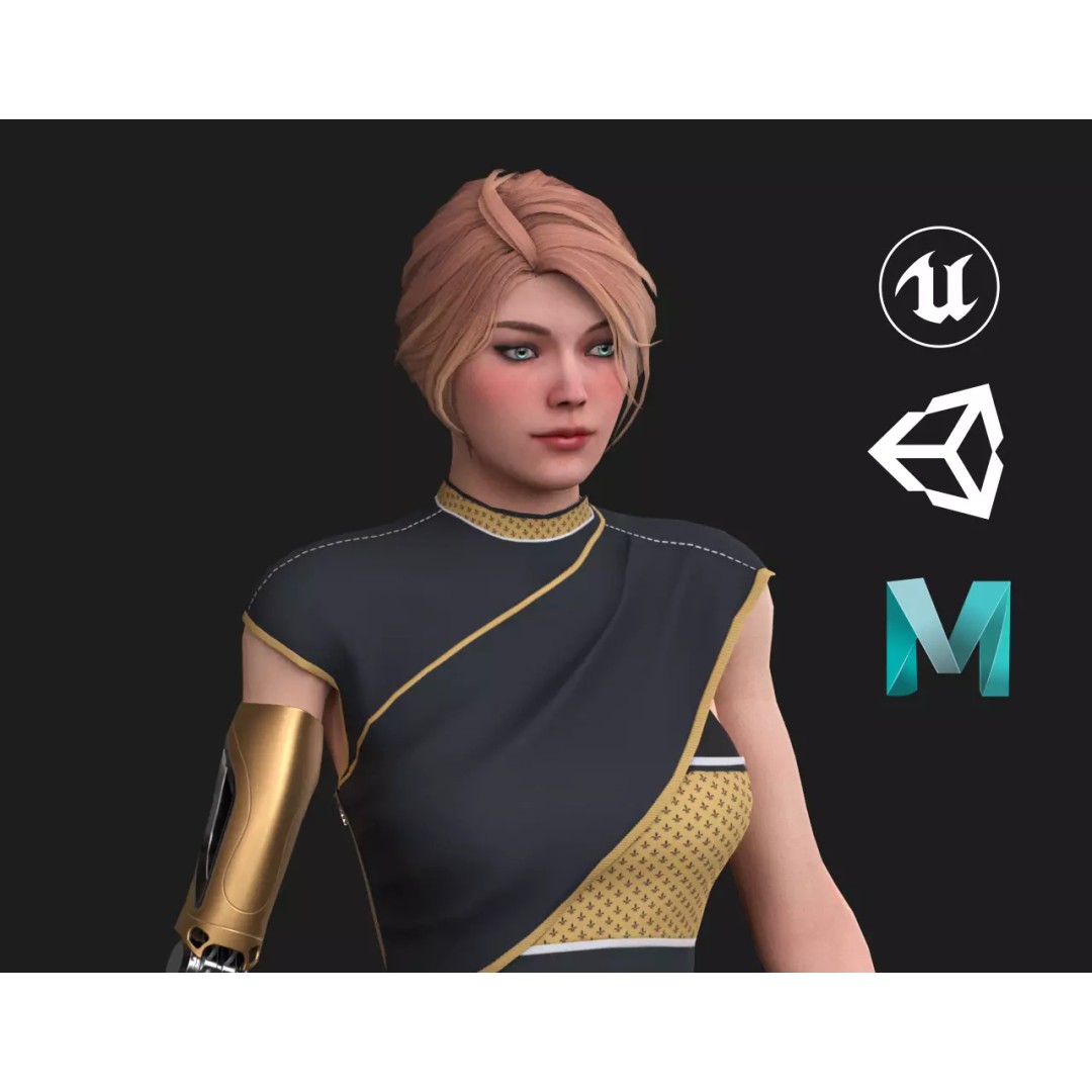 Cyber Girl R35 3D Model – Low Poly Rigged Character, FBX, PBR - View 2
