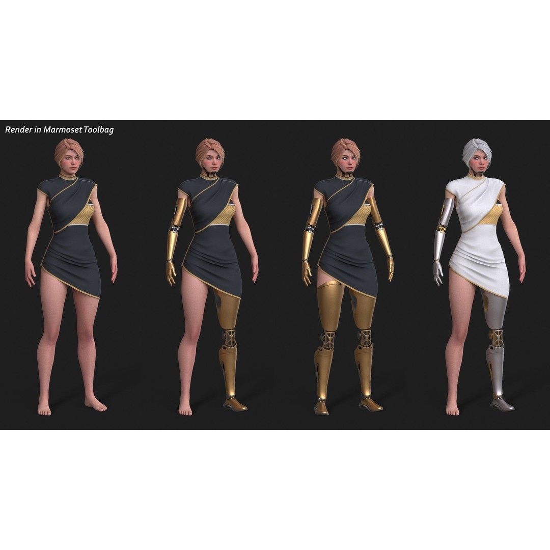 Cyber Girl R35 3D Model – Low Poly Rigged Character, FBX, PBR - View 3
