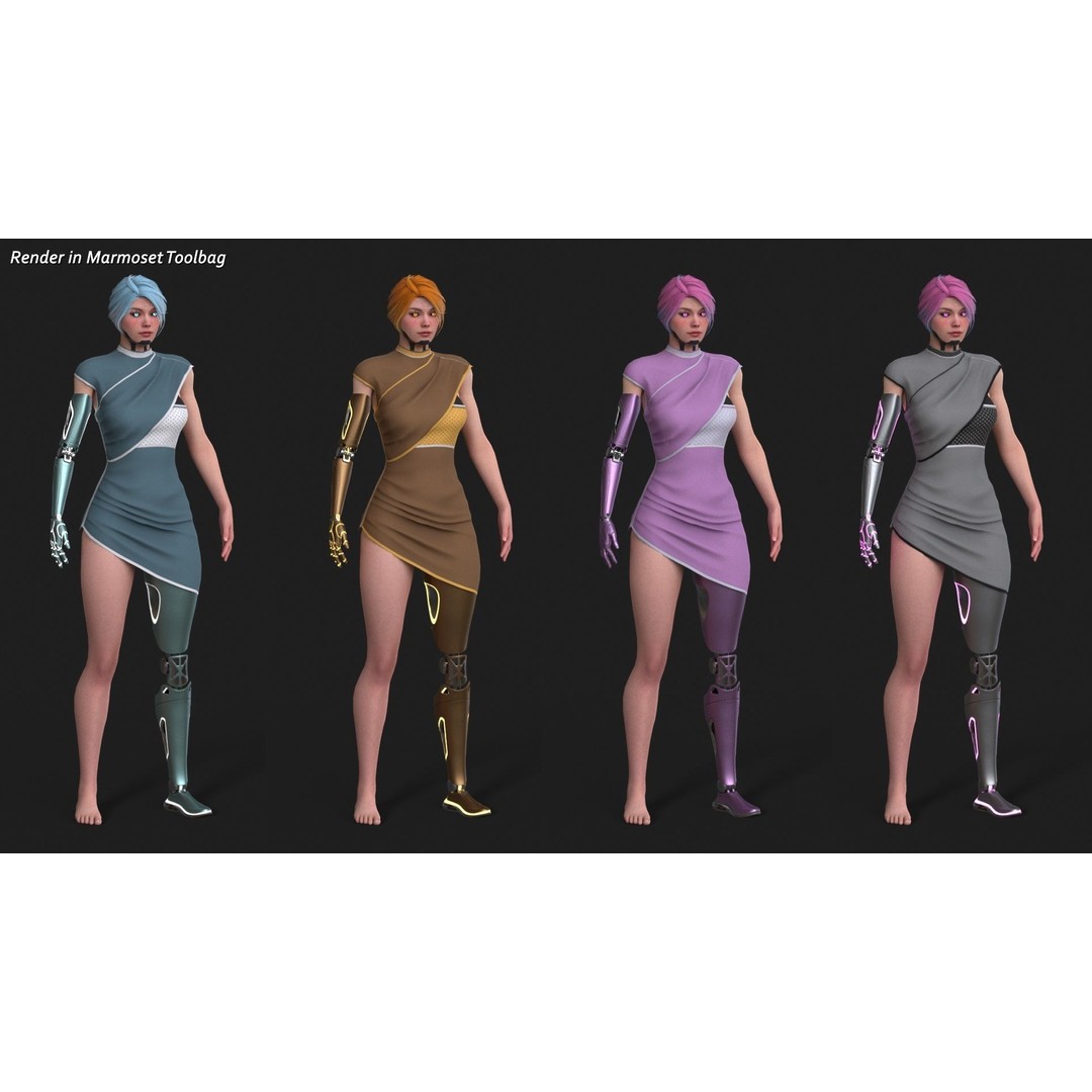 Cyber Girl R35 3D Model – Low Poly Rigged Character, FBX, PBR - View 4