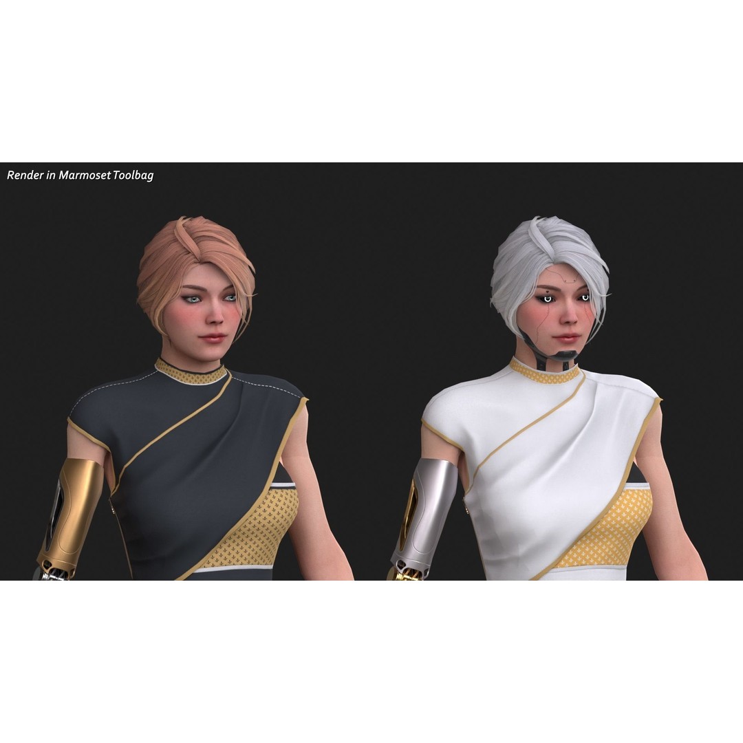 Cyber Girl R35 3D Model – Low Poly Rigged Character, FBX, PBR - View 5