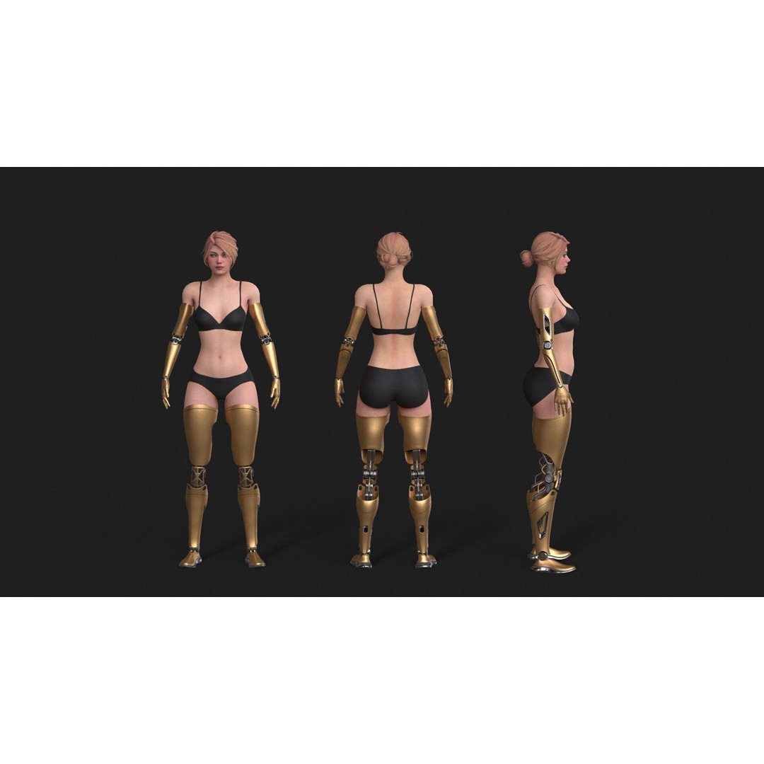 Cyber Girl R35 3D Model – Low Poly Rigged Character, FBX, PBR - View 6
