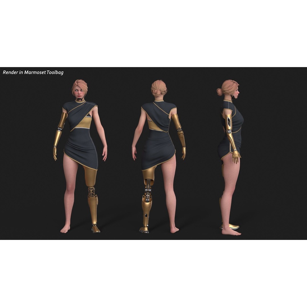 Cyber Girl R35 3D Model – Low Poly Rigged Character, FBX, PBR - View 7