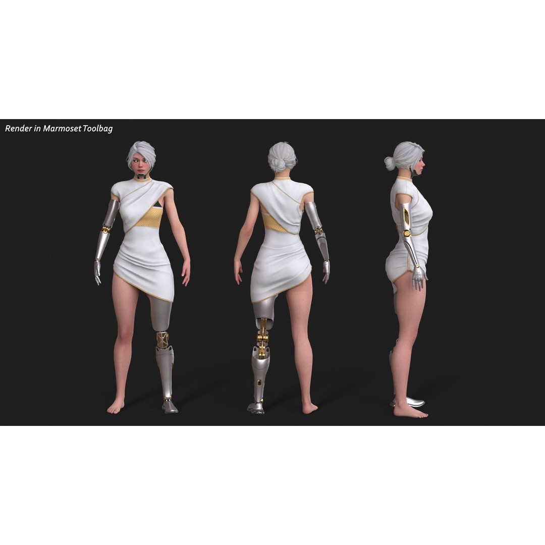 Cyber Girl R35 3D Model – Low Poly Rigged Character, FBX, PBR - View 8