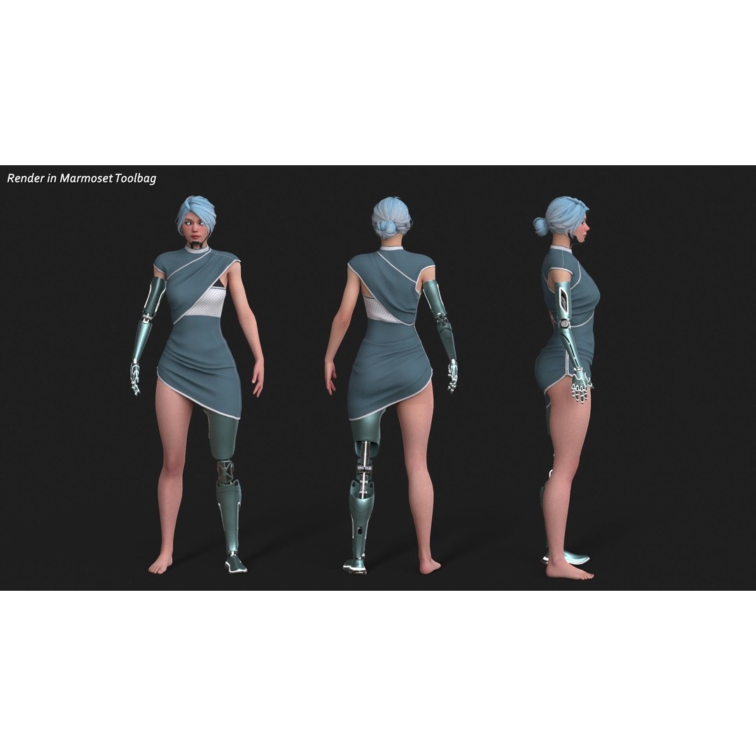 Cyber Girl R35 3D Model – Low Poly Rigged Character, FBX, PBR - View 9