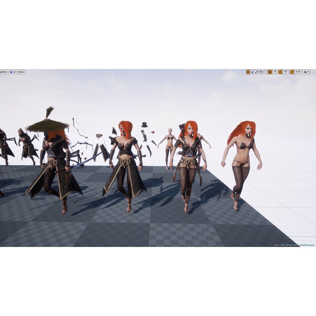 Samurai Ninja Girl 3D Model – Low Poly Rigged Character, FBX - View 10