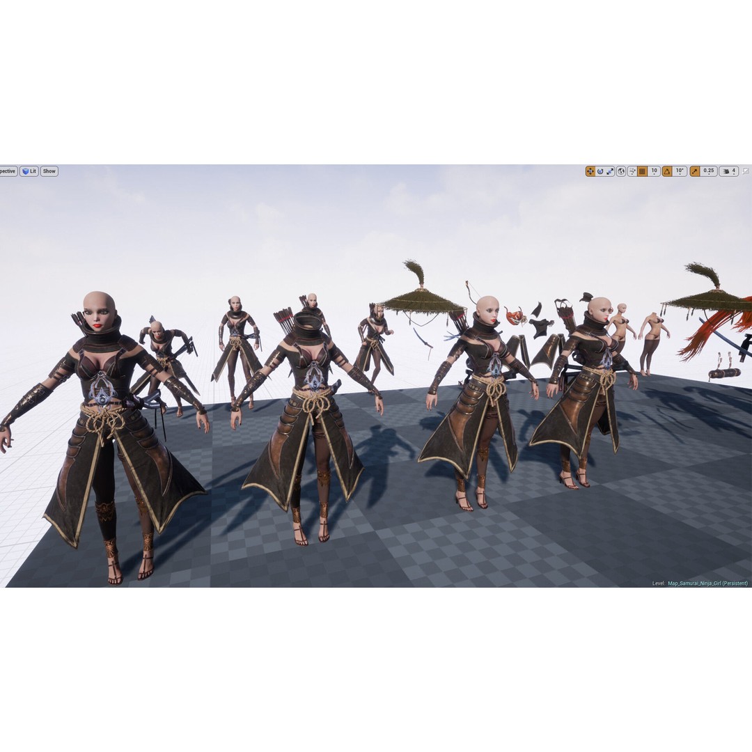 Samurai Ninja Girl 3D Model – Low Poly Rigged Character, FBX - View 11