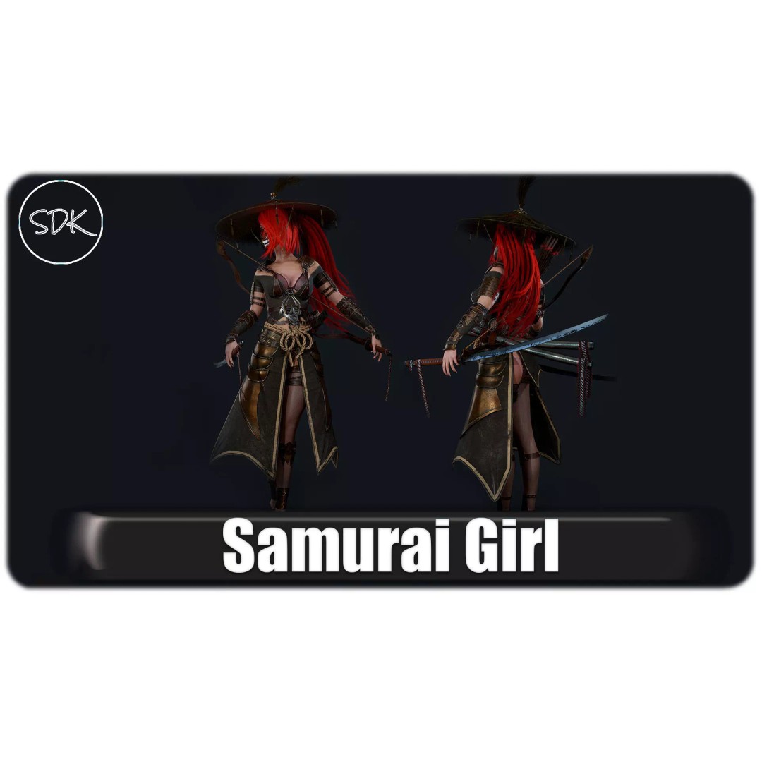 Samurai Ninja Girl 3D Model – Low Poly Rigged Character, FBX - View 2
