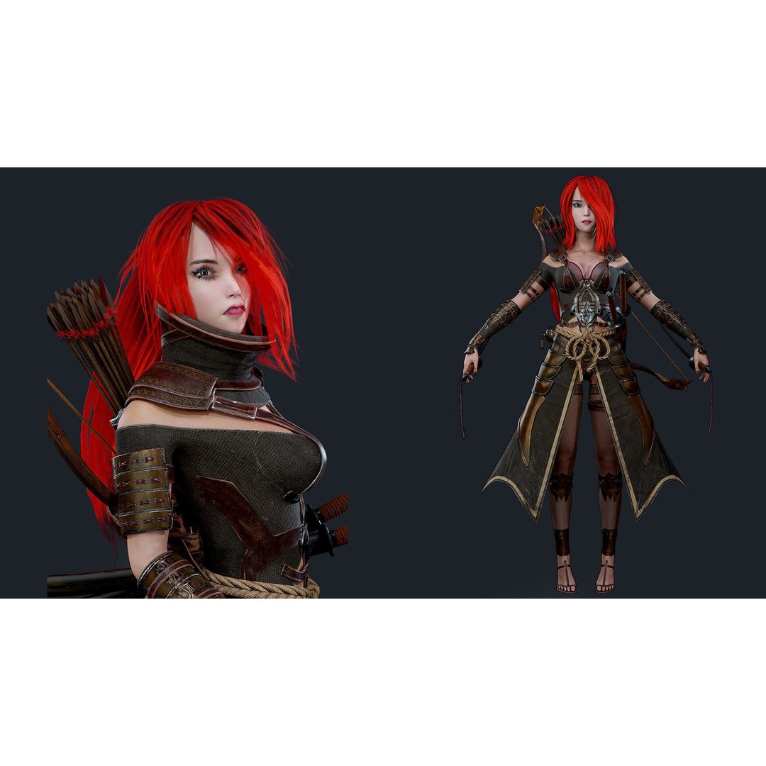 Samurai Ninja Girl 3D Model – Low Poly Rigged Character, FBX - View 3