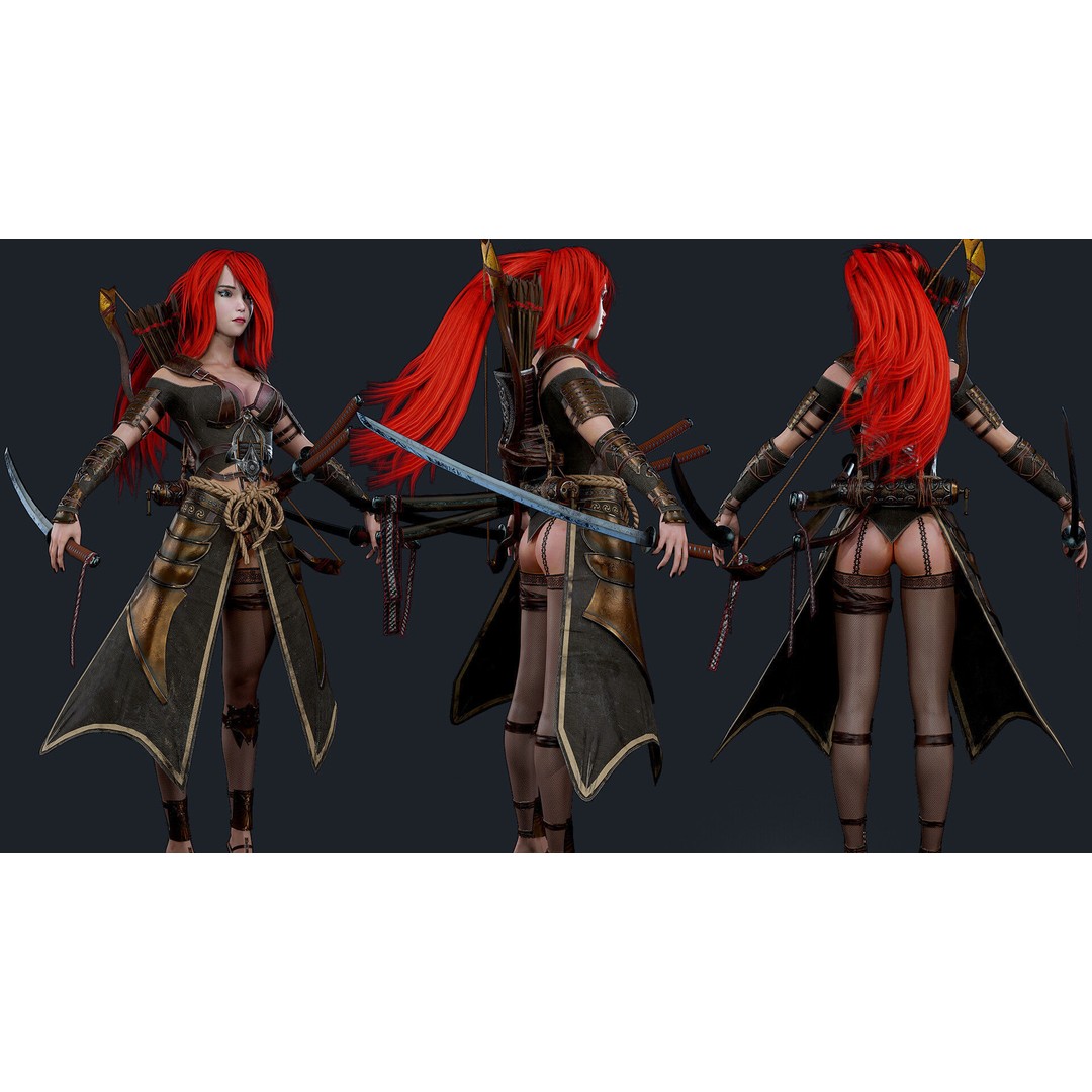 Samurai Ninja Girl 3D Model – Low Poly Rigged Character, FBX - View 4