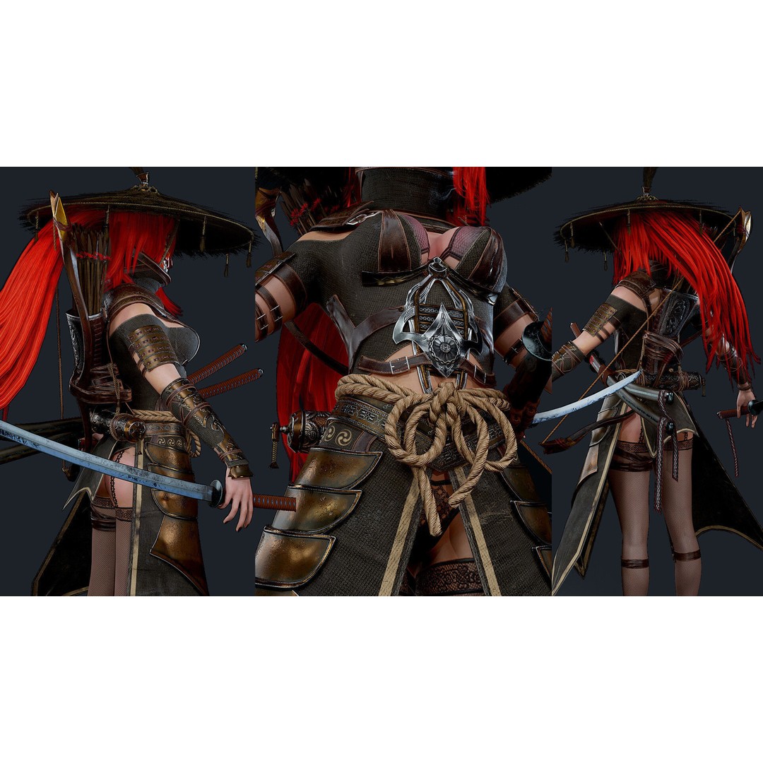 Samurai Ninja Girl 3D Model – Low Poly Rigged Character, FBX - View 5