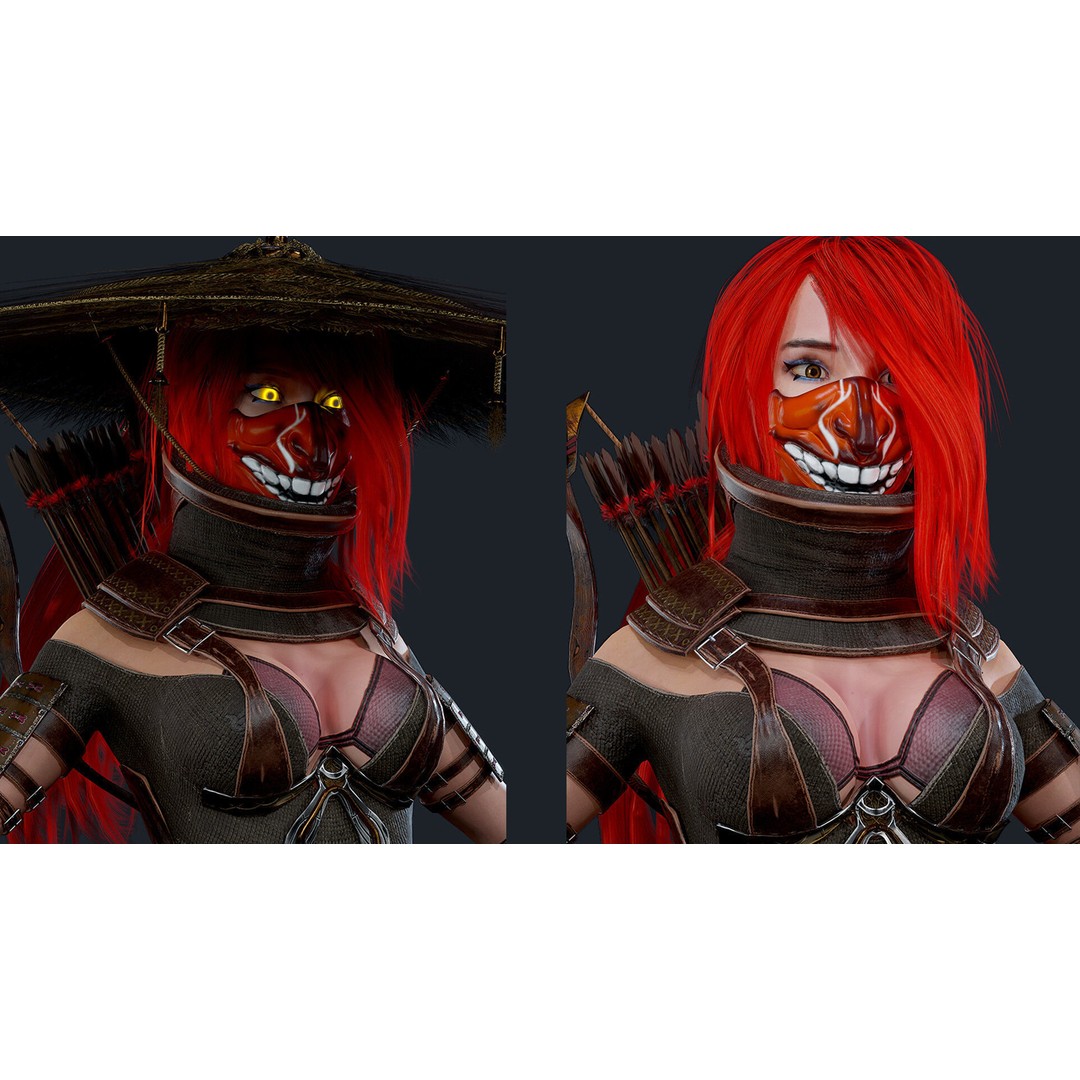 Samurai Ninja Girl 3D Model – Low Poly Rigged Character, FBX - View 6