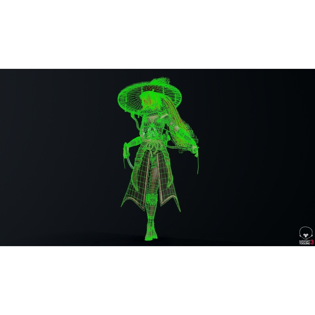 Samurai Ninja Girl 3D Model – Low Poly Rigged Character, FBX - View 8