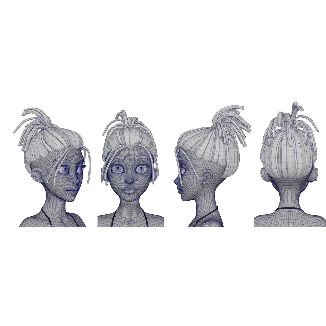 Stylized Female Hair 3D Model – High Poly & Low Poly, FBX, Game Asset - View 10