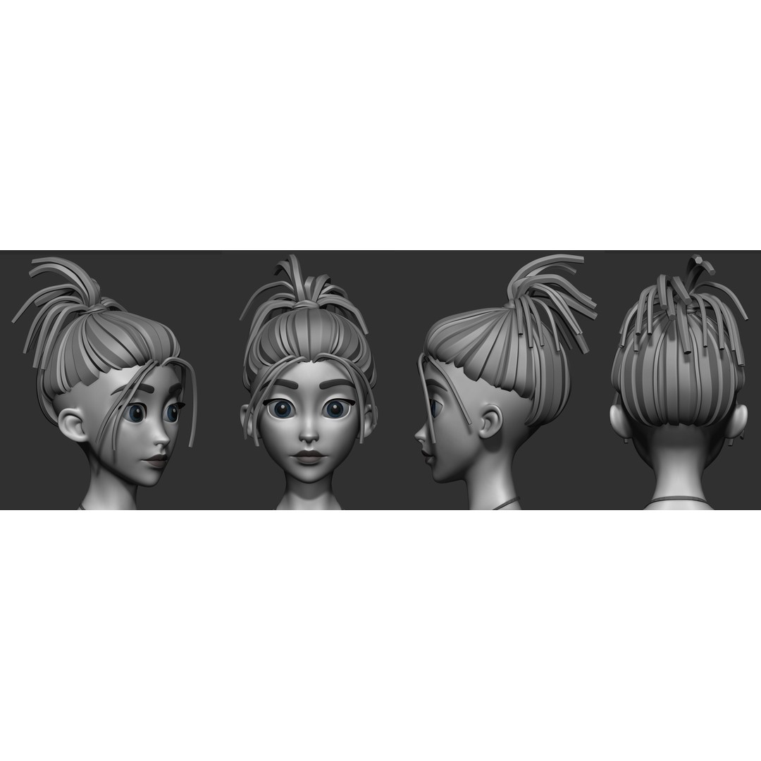 Stylized Female Hair 3D Model – High Poly & Low Poly, FBX, Game Asset - View 11