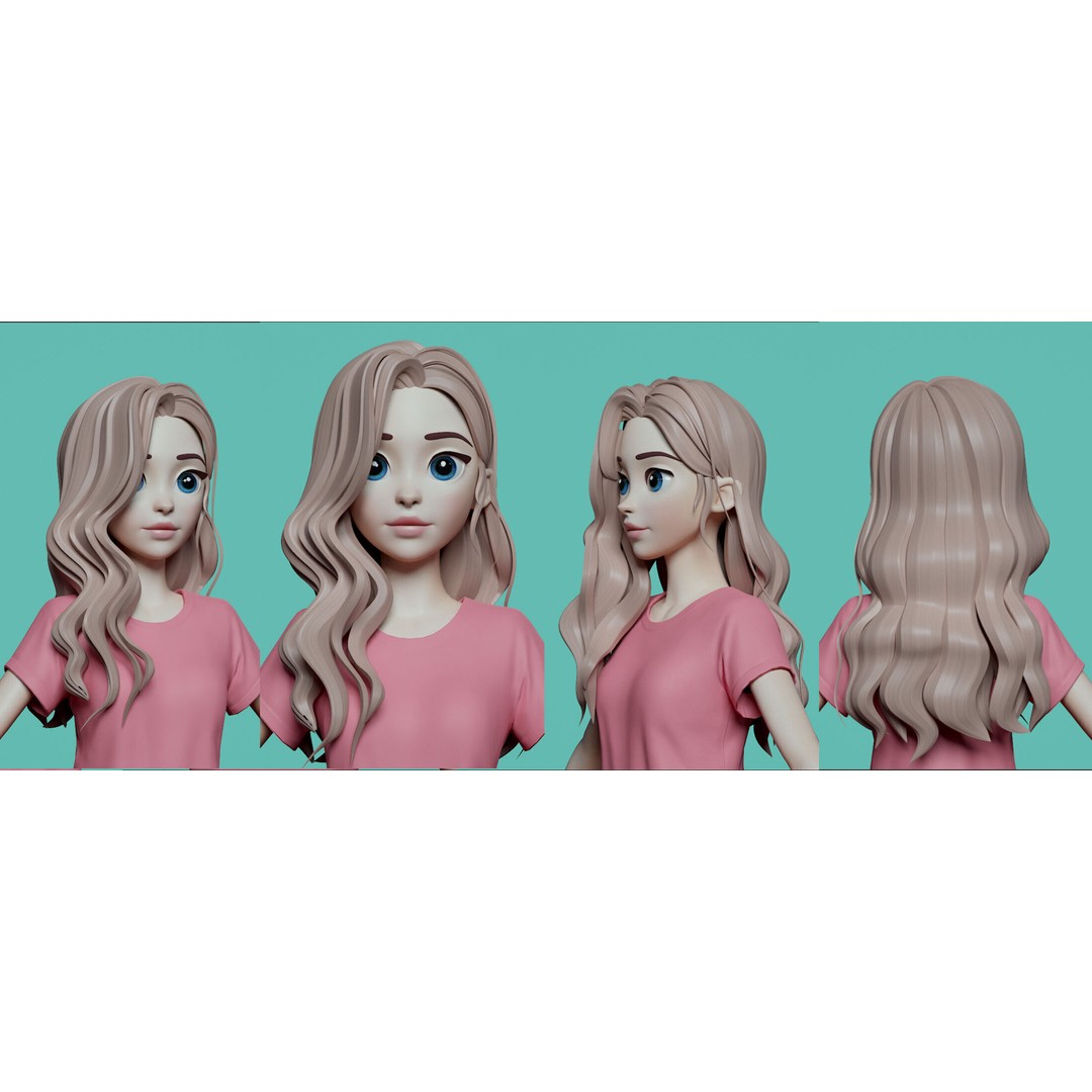 Stylized Female Hair 3D Model – High Poly & Low Poly, FBX, Game Asset - View 12