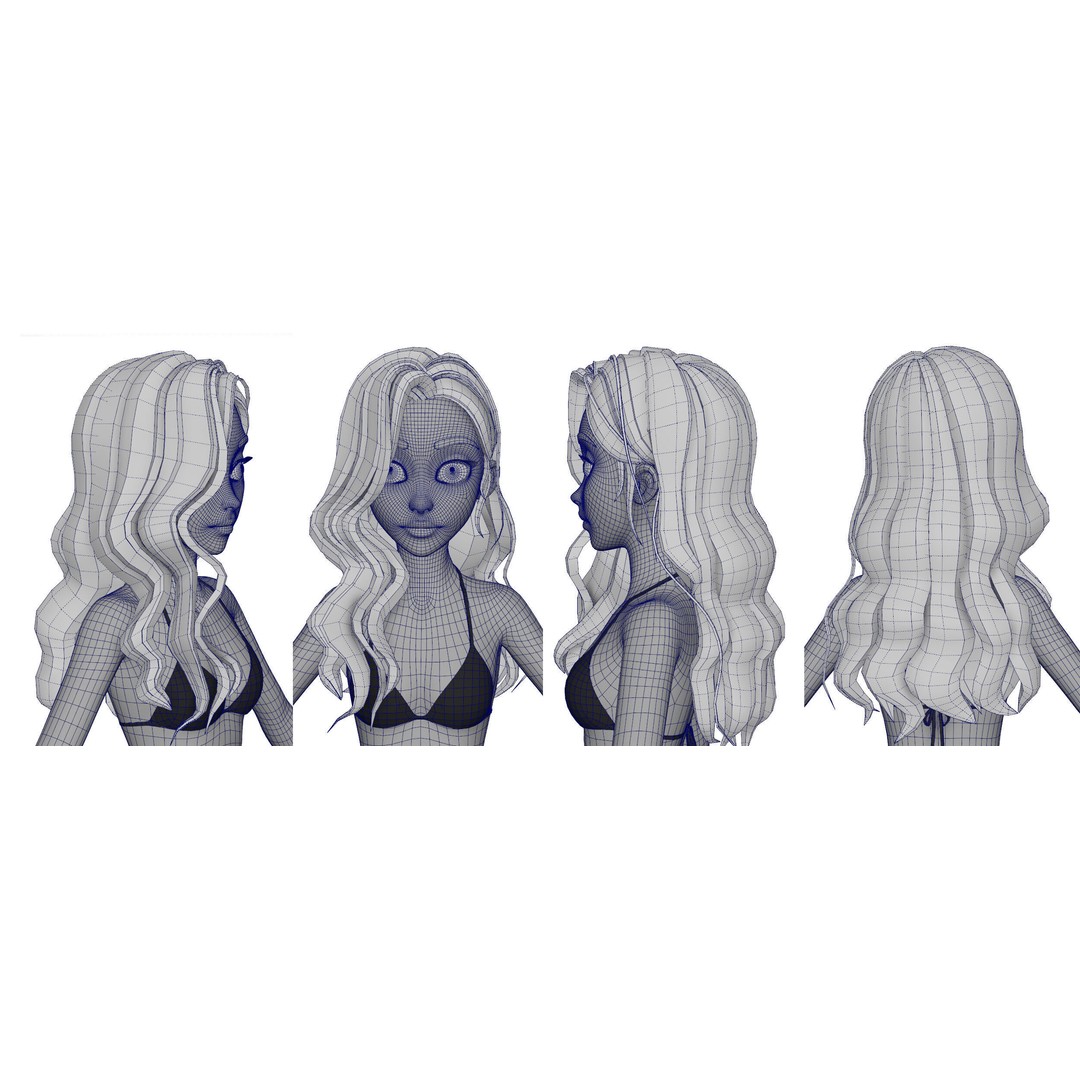 Stylized Female Hair 3D Model – High Poly & Low Poly, FBX, Game Asset - View 13