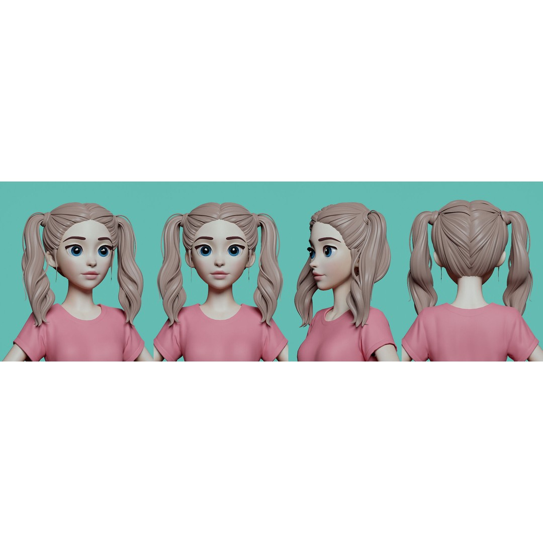 Stylized Female Hair 3D Model – High Poly & Low Poly, FBX, Game Asset - View 15