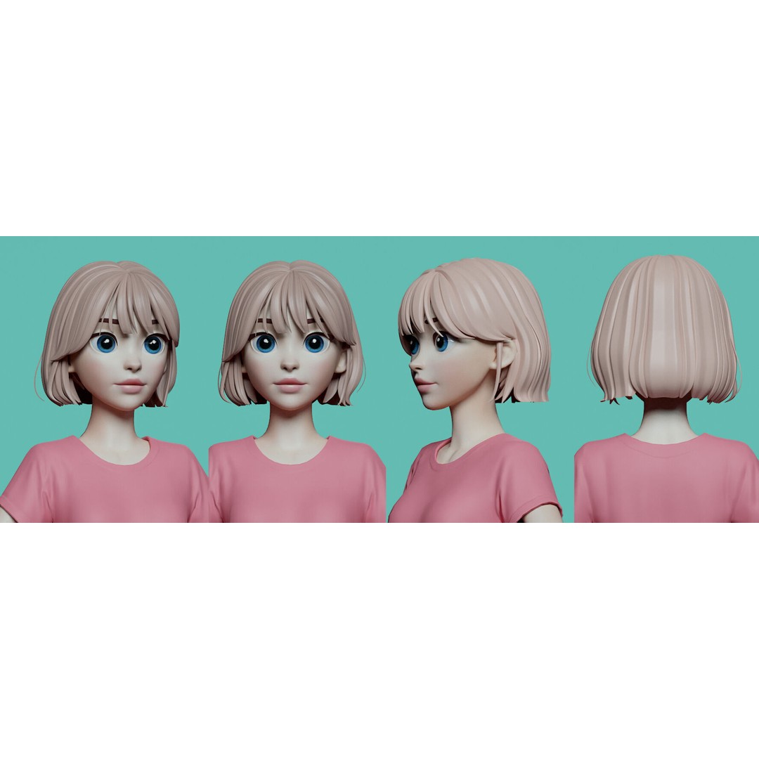Stylized Female Hair 3D Model – High Poly & Low Poly, FBX, Game Asset - View 16