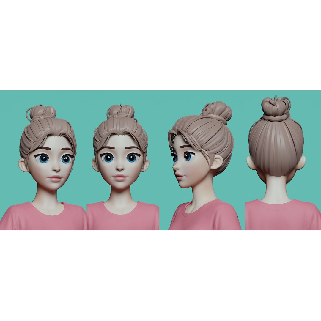 Stylized Female Hair 3D Model – High Poly & Low Poly, FBX, Game Asset - View 17