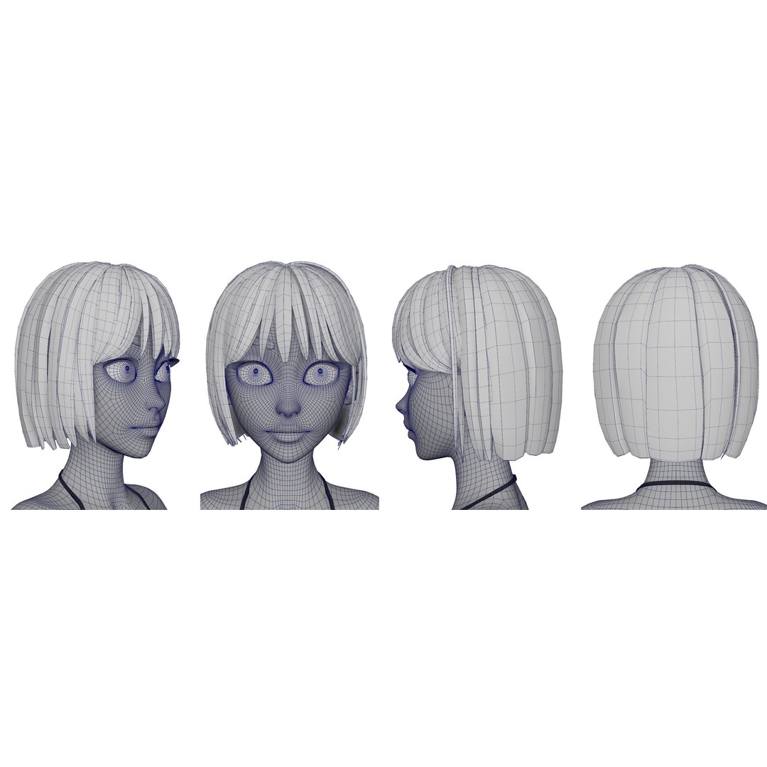 Stylized Female Hair 3D Model – High Poly & Low Poly, FBX, Game Asset - View 18