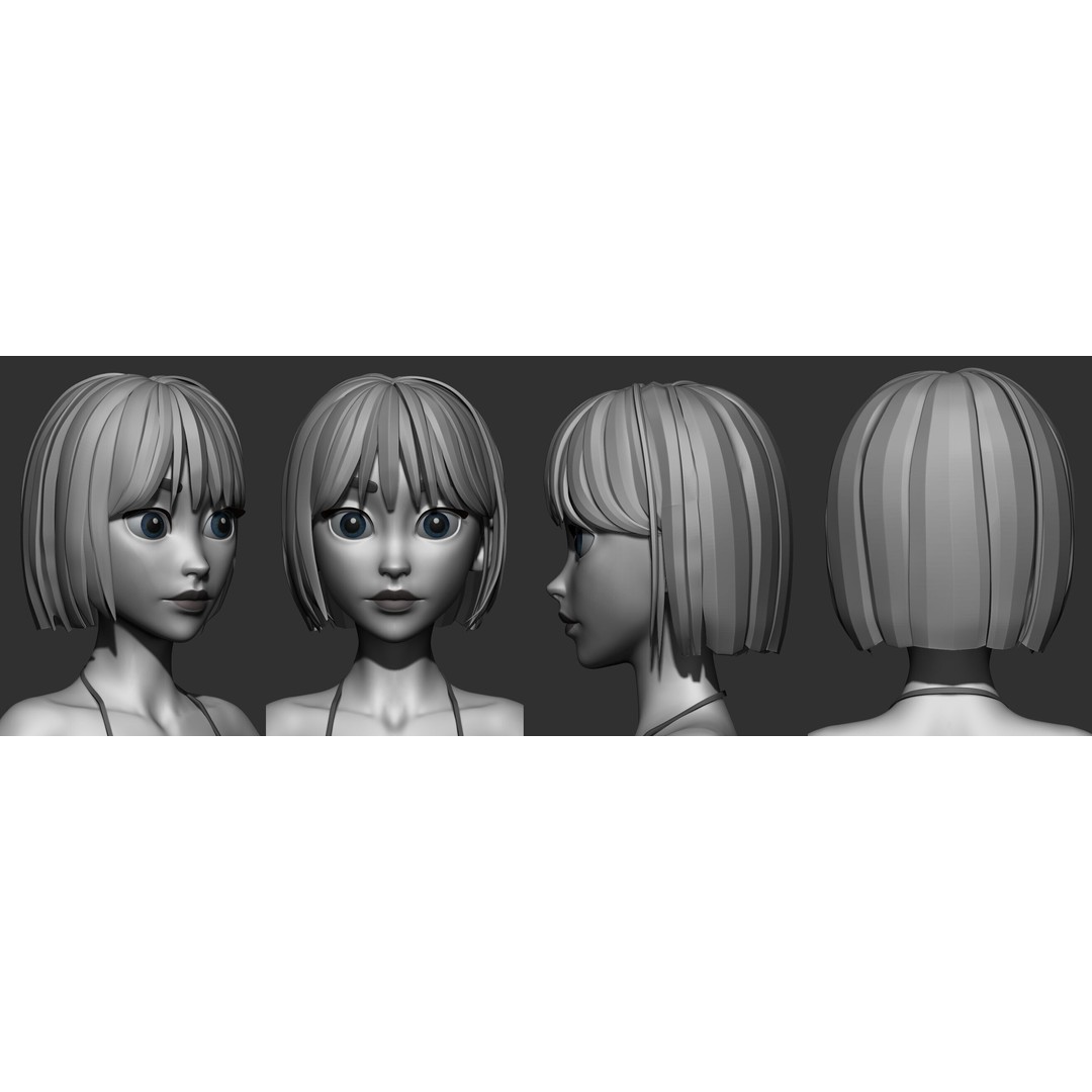 Stylized Female Hair 3D Model – High Poly & Low Poly, FBX, Game Asset - View 19