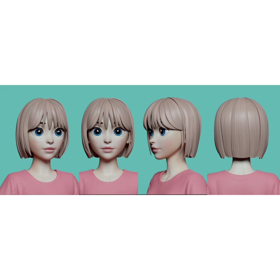 Stylized Female Hair 3D Model – High Poly & Low Poly, FBX, Game Asset - View 20
