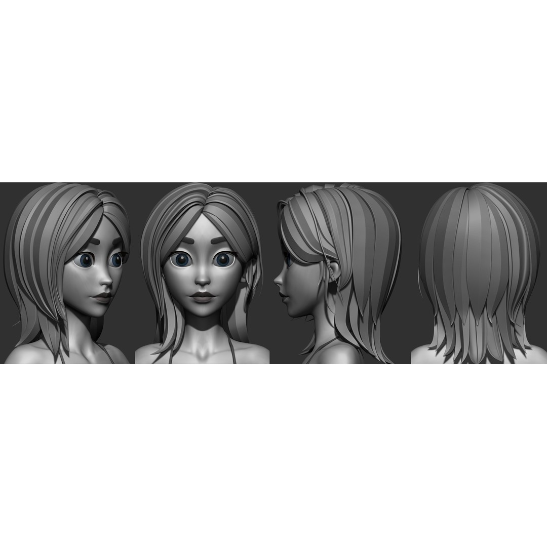 Stylized Female Hair 3D Model – High Poly & Low Poly, FBX, Game Asset - View 4