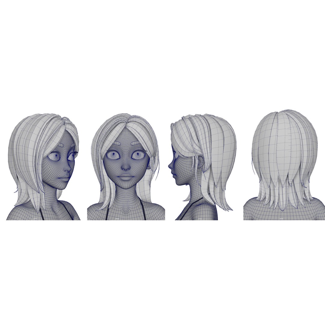 Stylized Female Hair 3D Model – High Poly & Low Poly, FBX, Game Asset - View 5