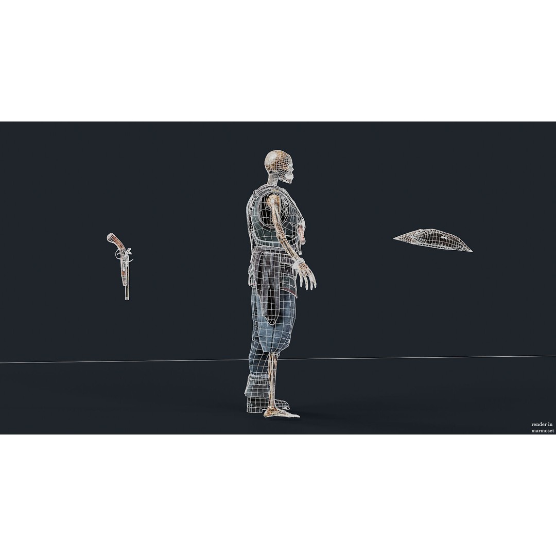 Pirate Skeleton 3D Model – Low Poly Rigged Character for Games - View 10