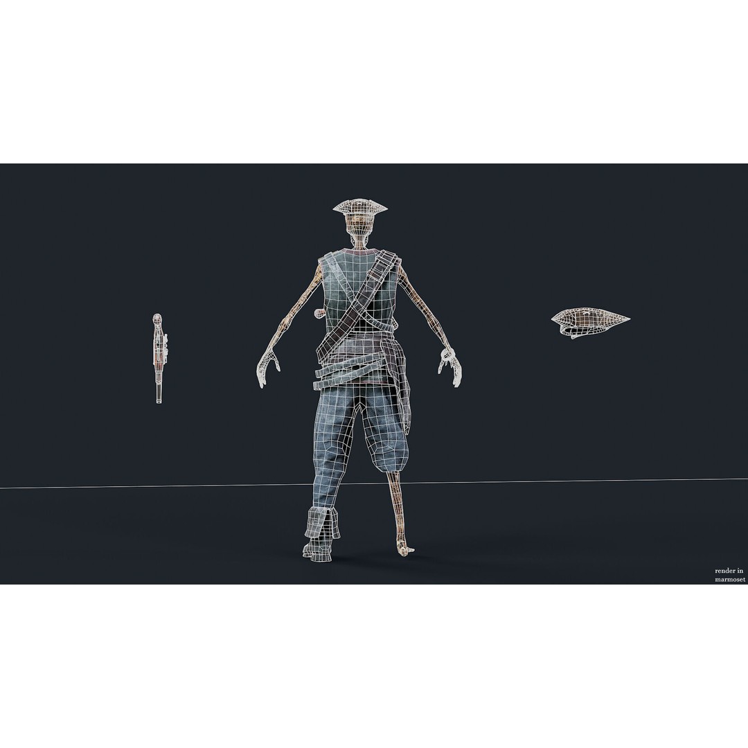 Pirate Skeleton 3D Model – Low Poly Rigged Character for Games - View 11