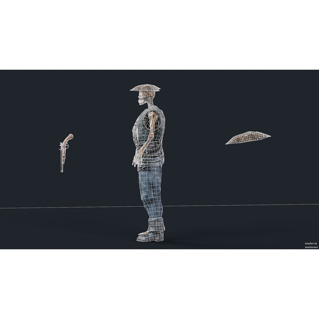 Pirate Skeleton 3D Model – Low Poly Rigged Character for Games - View 12