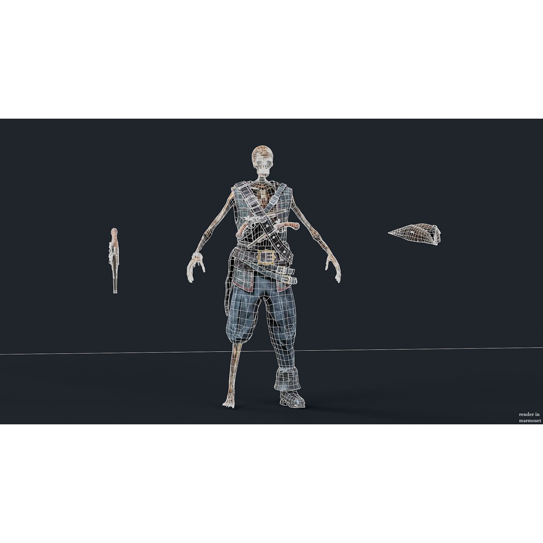 Pirate Skeleton 3D Model – Low Poly Rigged Character for Games - View 13