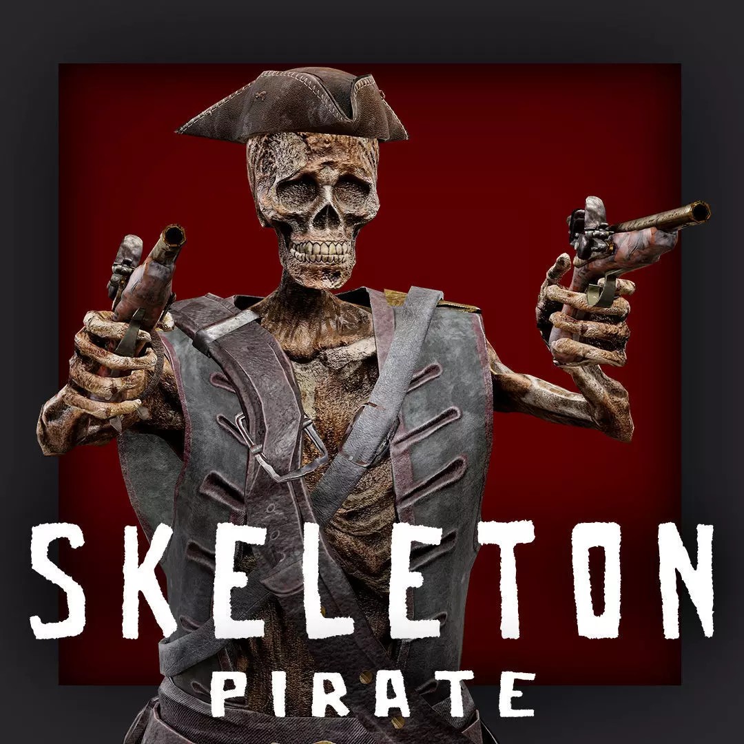 Pirate Skeleton 3D Model – Low Poly Rigged Character for Games - View 2