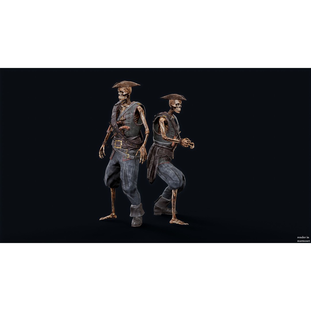 Pirate Skeleton 3D Model – Low Poly Rigged Character for Games - View 3