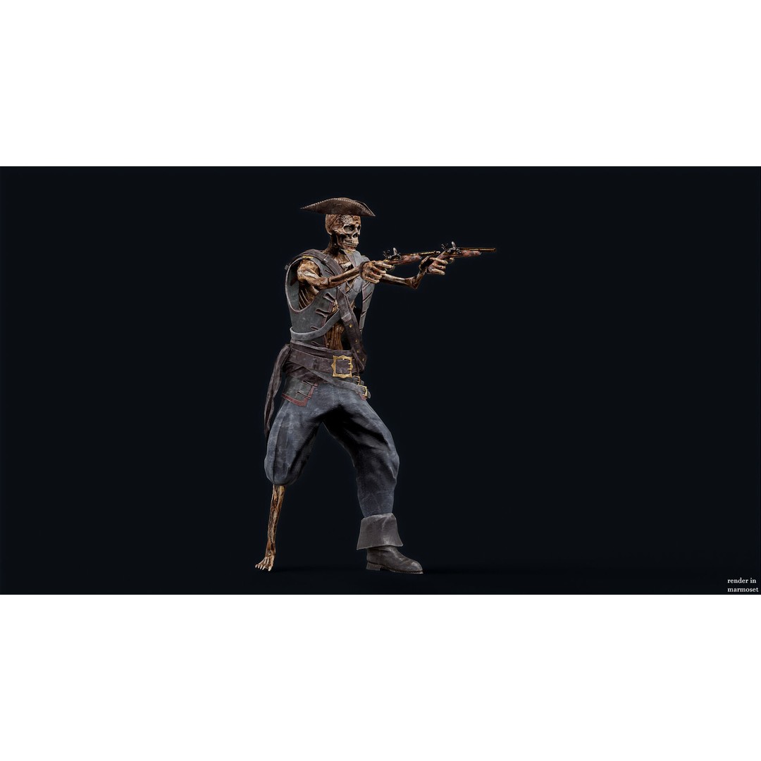 Pirate Skeleton 3D Model – Low Poly Rigged Character for Games - View 4