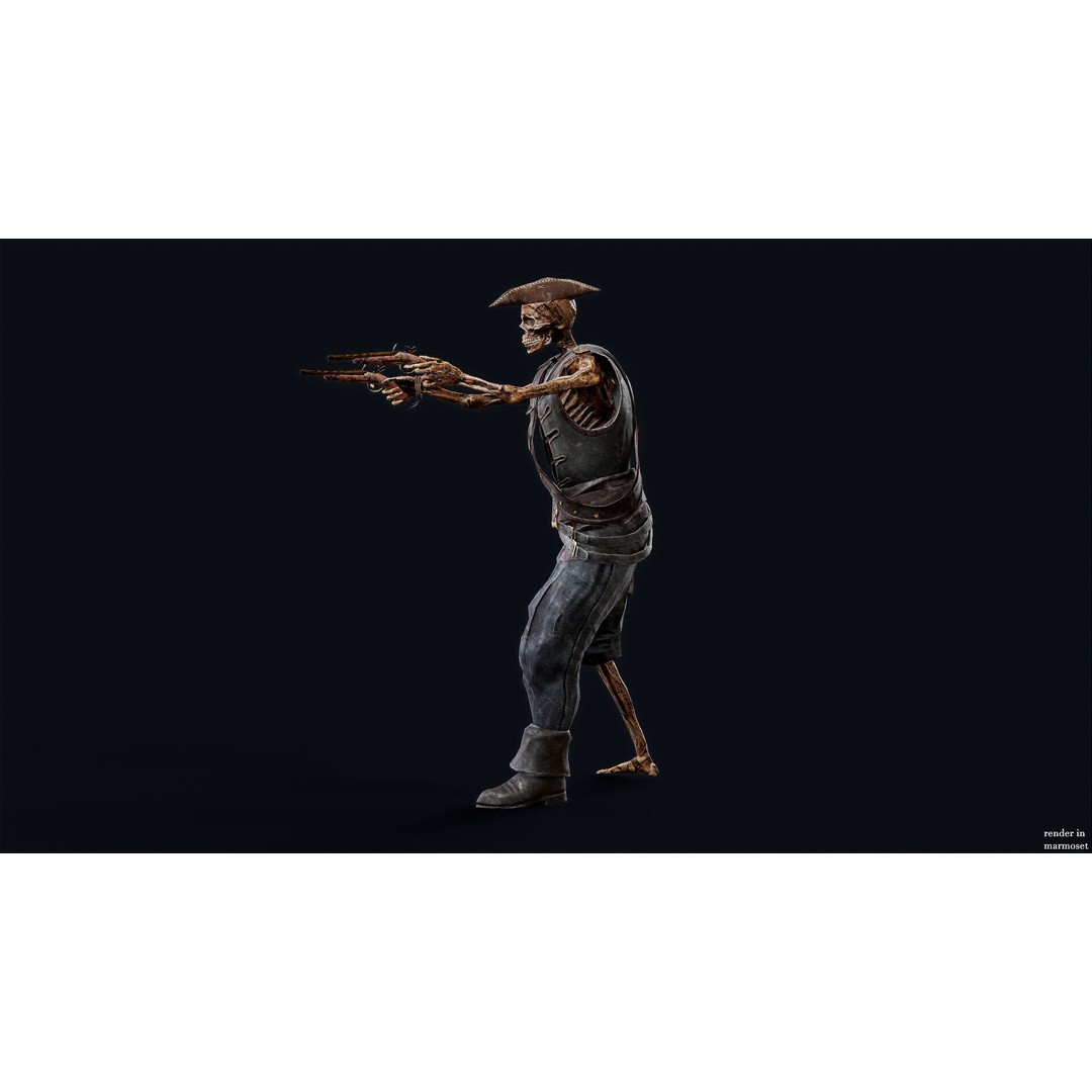 Pirate Skeleton 3D Model – Low Poly Rigged Character for Games - View 5