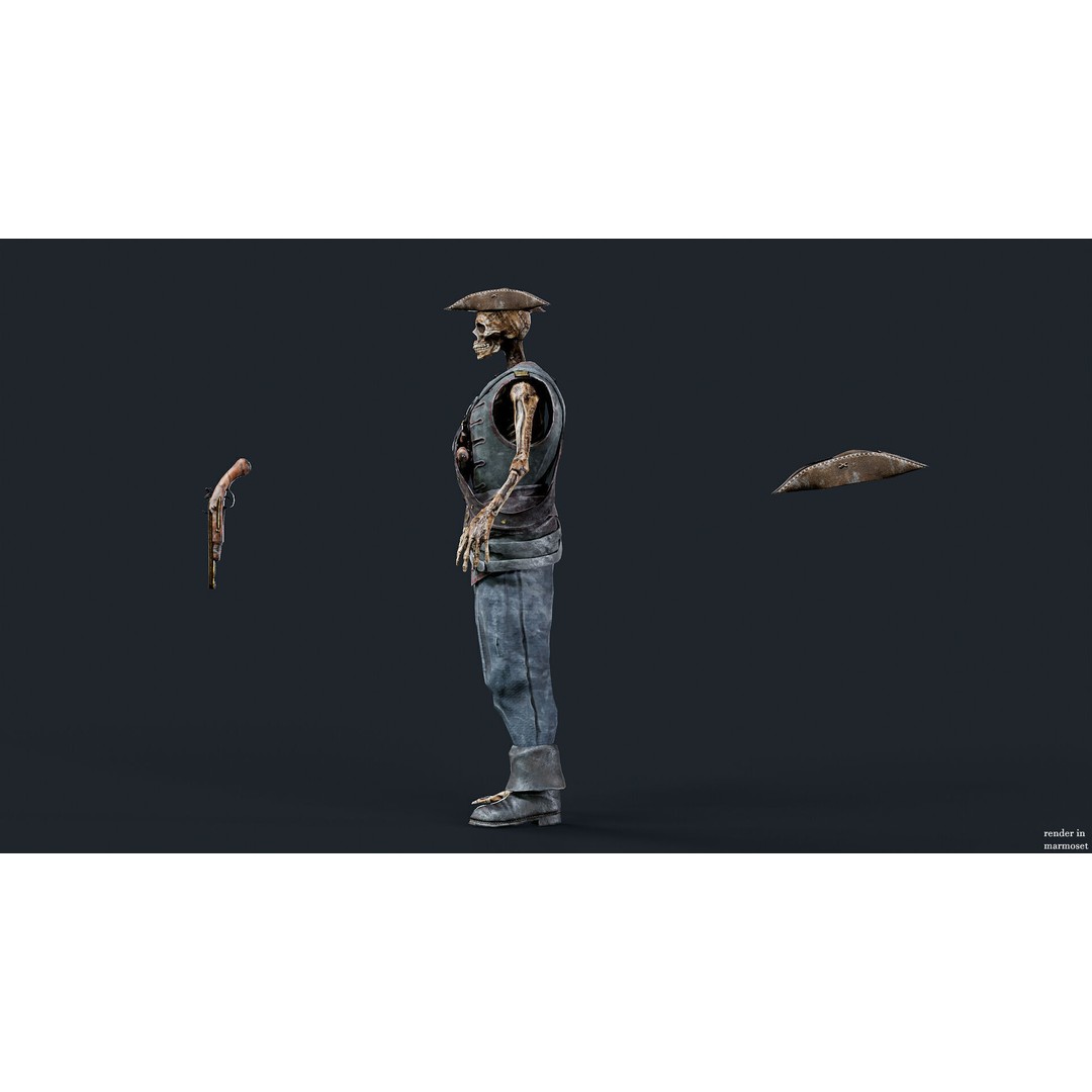 Pirate Skeleton 3D Model – Low Poly Rigged Character for Games - View 6