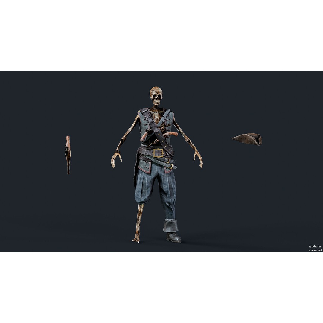 Pirate Skeleton 3D Model – Low Poly Rigged Character for Games - View 7